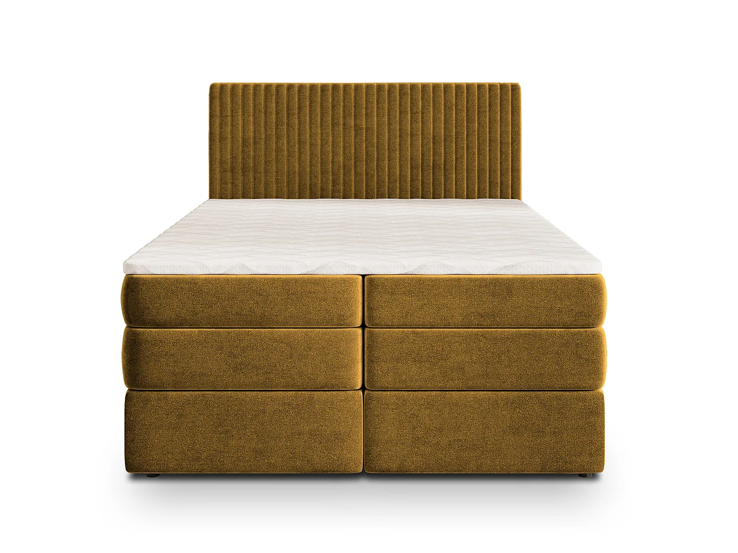Lit boxspring FELBIO 200x200 cm avec tête de lit, sommier, matelas à ressorts Bonnell et matelas à ressorts ensachés, Jaune