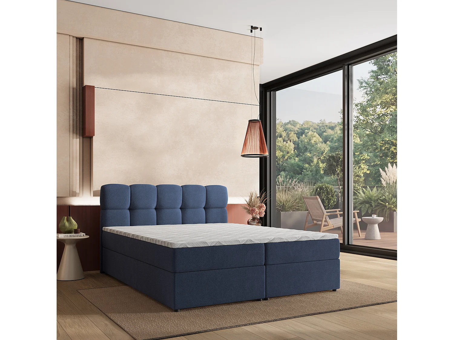 Boxspringbed MERU 140x200 cm Set met hoofdbord, bedbodem en matras, Blauw