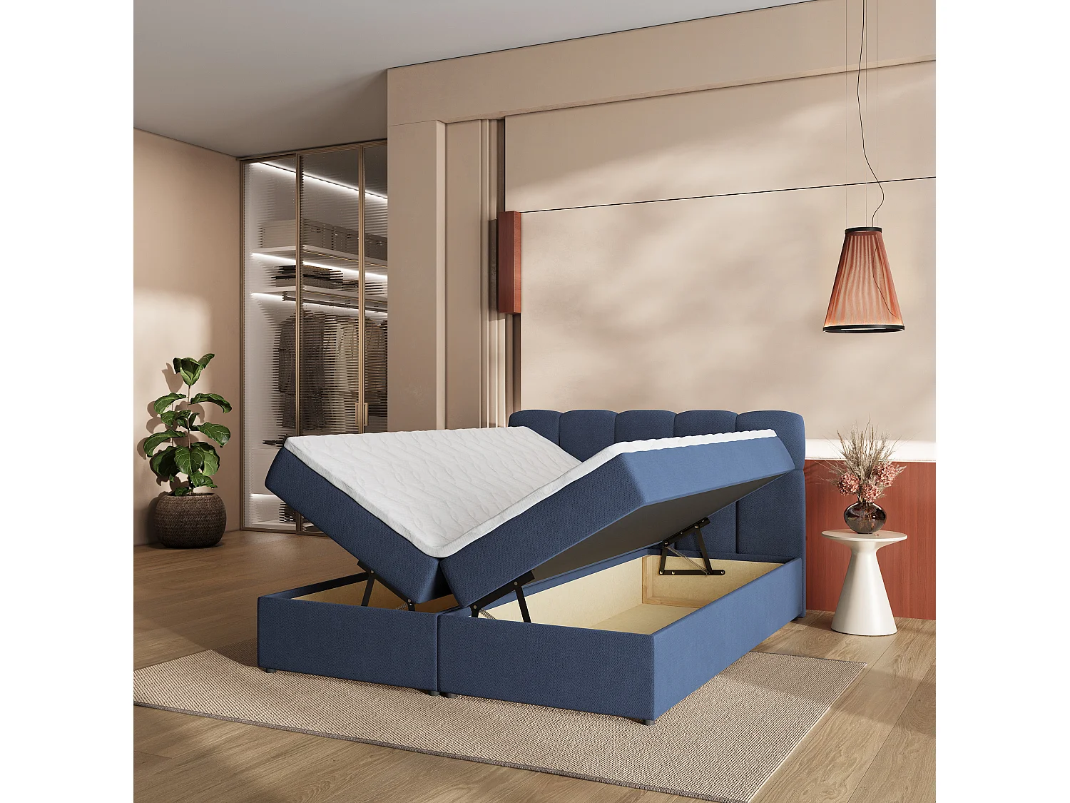 Boxspringbed MERU 140x200 cm Set met hoofdbord, bedbodem en matras, Blauw