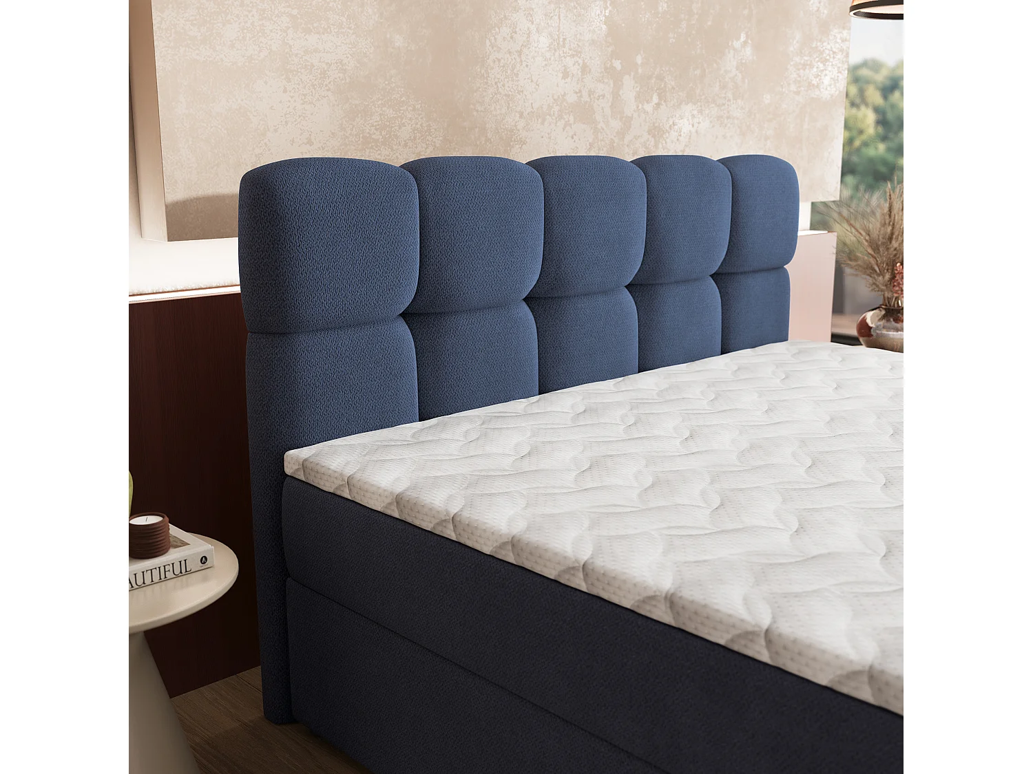 Boxspringbed MERU 140x200 cm Set met hoofdbord, bedbodem en matras, Blauw