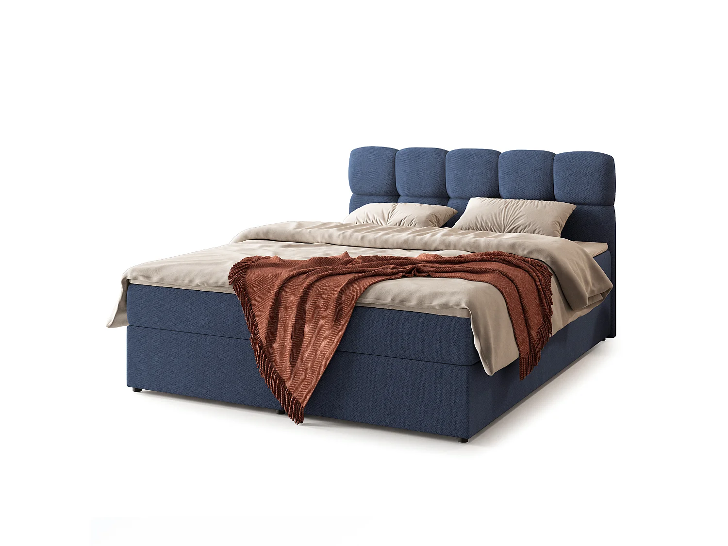 Boxspringbed MERU 140x200 cm Set met hoofdbord, bedbodem en matras, Blauw