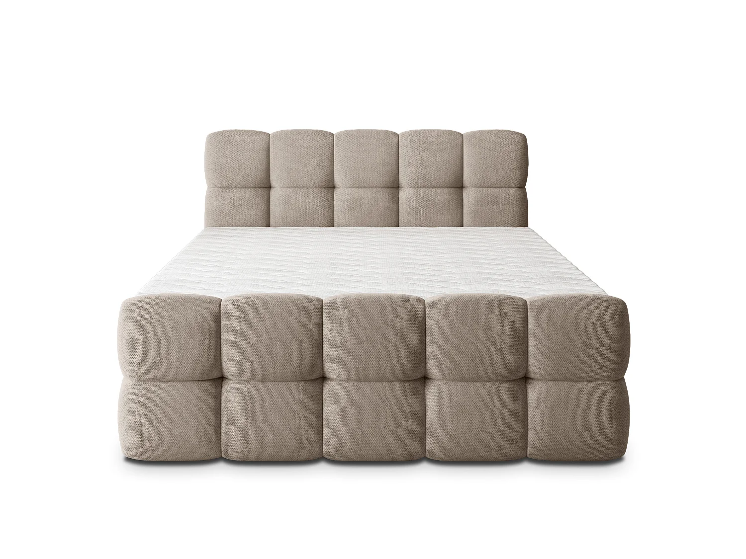 Lit boxspring BRUME 200x200 cm avec tête de lit, sommier et matelas, Beige