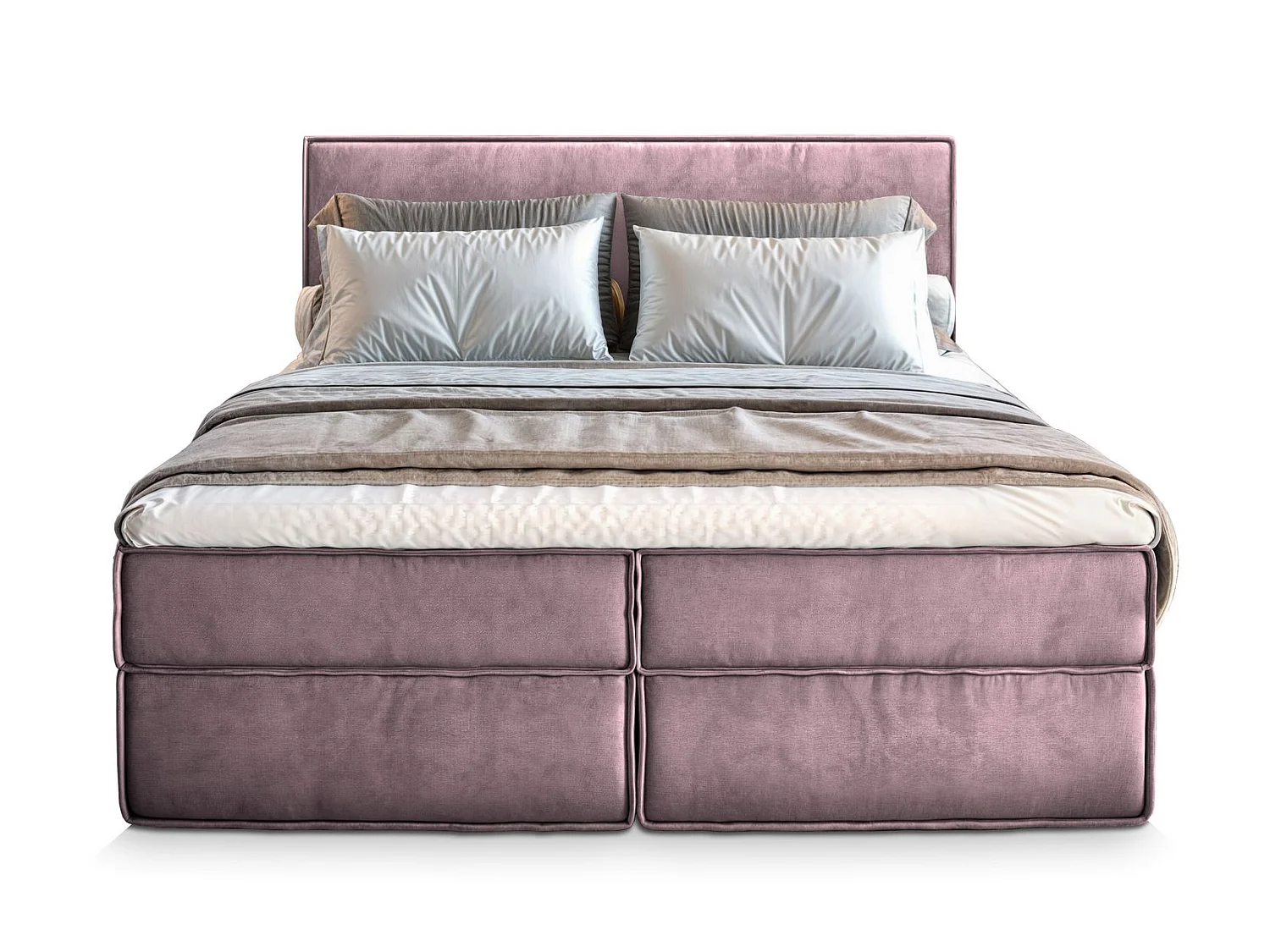 Lit boxspring PELLIO 200x200 cm avec tête de lit, sommier et matelas, Mauve