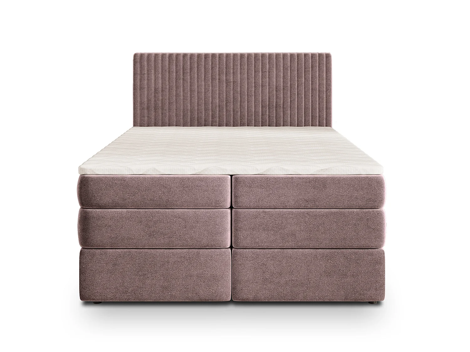 Lit boxspring FELBIO 200x200 cm avec tête de lit, sommier, matelas à ressorts Bonnell et matelas à ressorts ensachés, Rose poudré