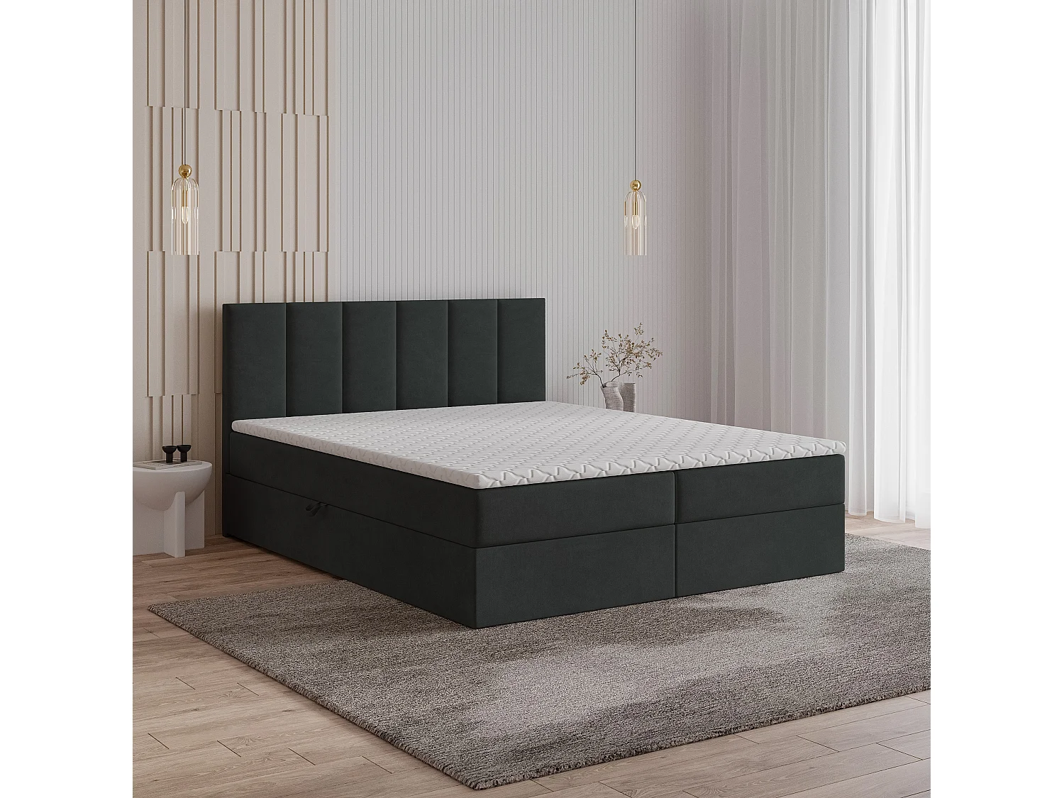 Lit boxspring MERIL 200x200 cm avec tête de lit, sommier et matelas, Noir