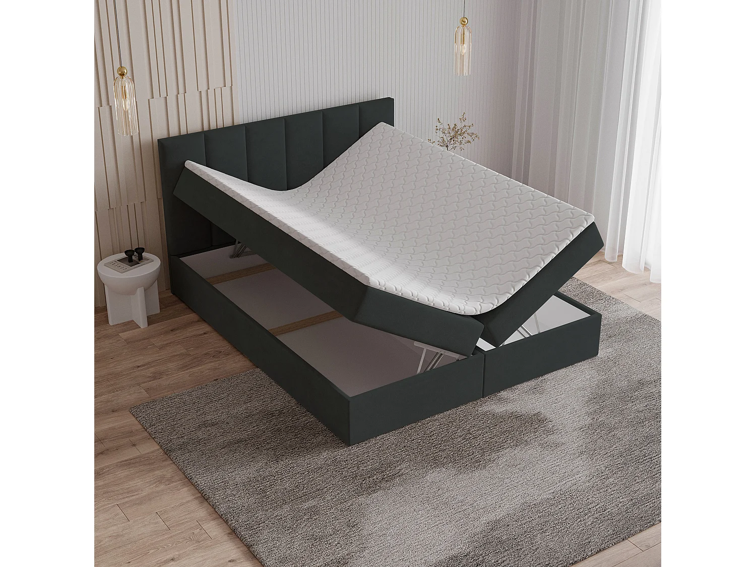 Lit boxspring MERIL 200x200 cm avec tête de lit, sommier et matelas, Noir