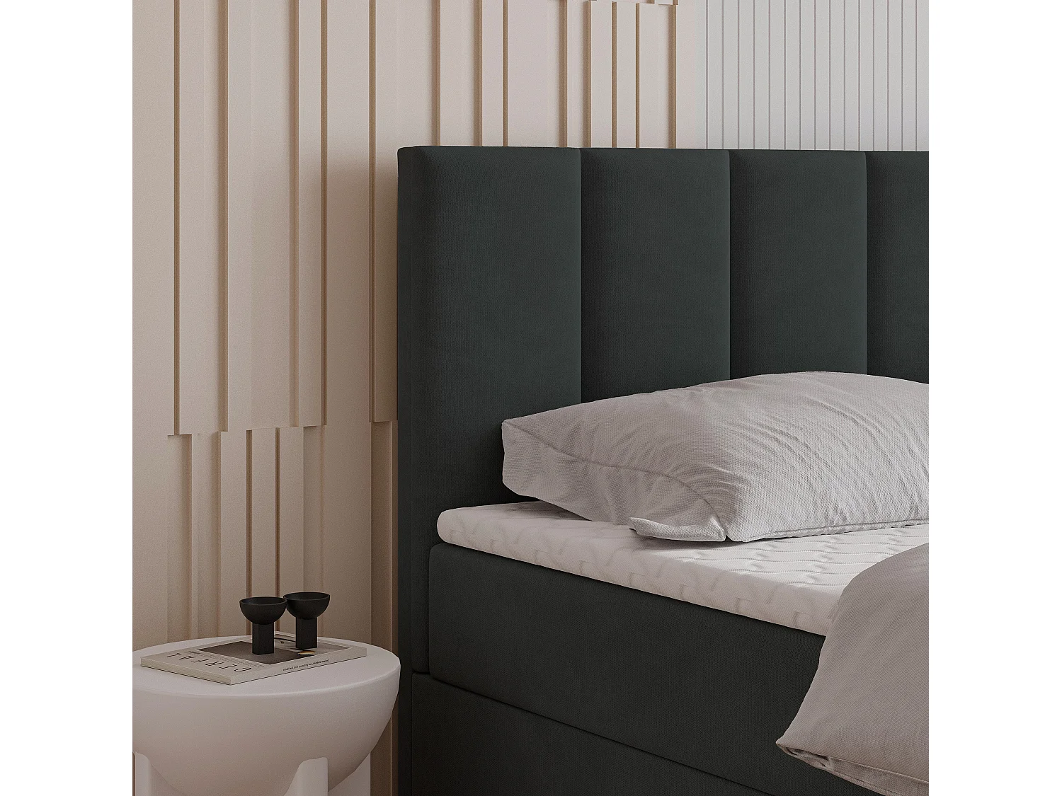 Lit boxspring MERIL 200x200 cm avec tête de lit, sommier et matelas, Noir