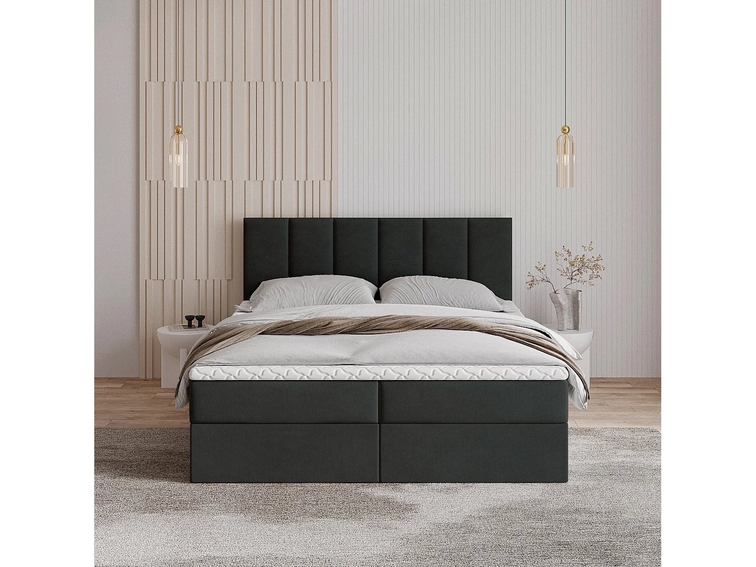 Lit boxspring MERIL 200x200 cm avec tête de lit, sommier et matelas, Noir