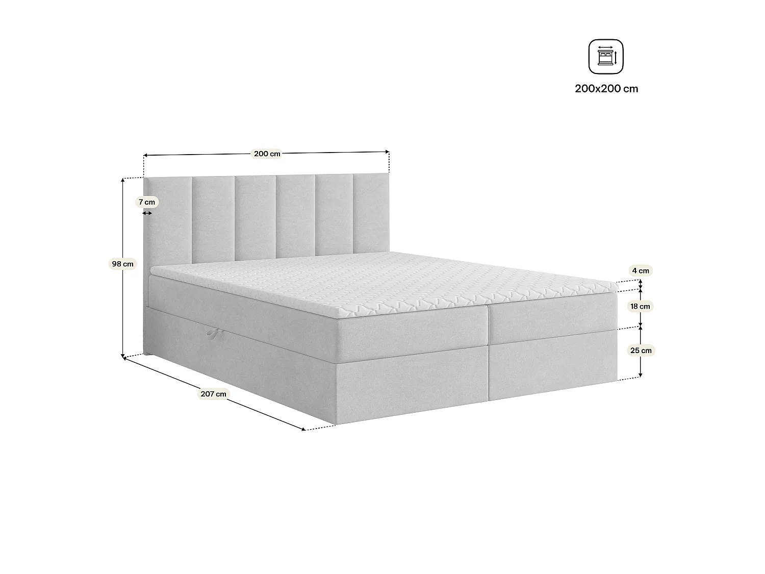 Lit boxspring MERIL 200x200 cm avec tête de lit, sommier et matelas, Noir