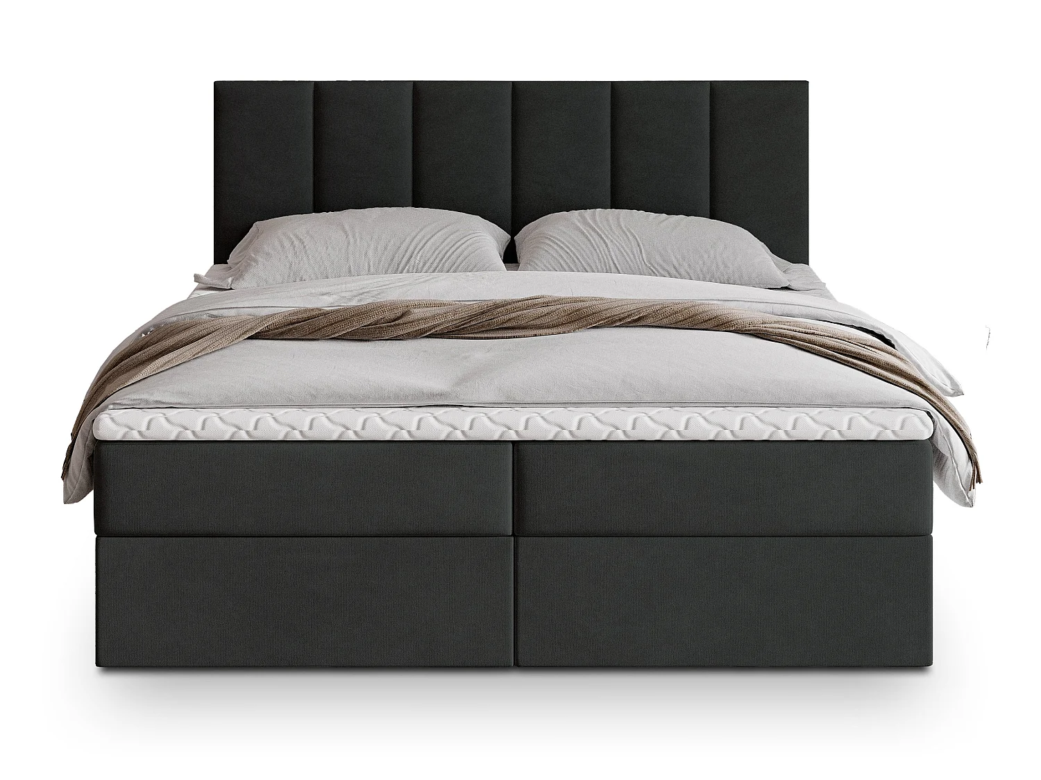 Lit boxspring MERIL 200x200 cm avec tête de lit, sommier et matelas, Noir