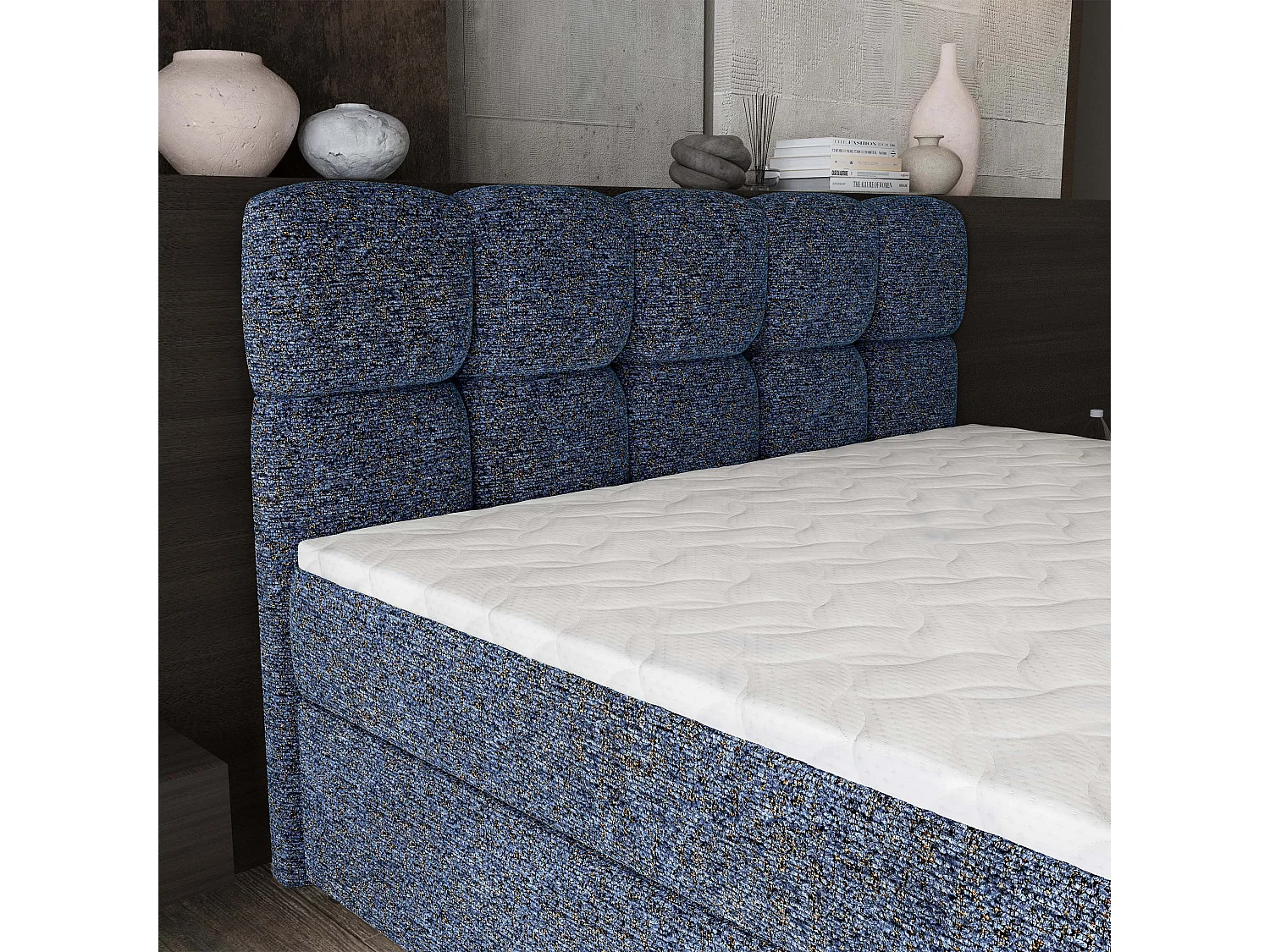 Boxspringbed BRUME 200x200 cm Set met hoofdbord, bedbodem en matras, Blauw