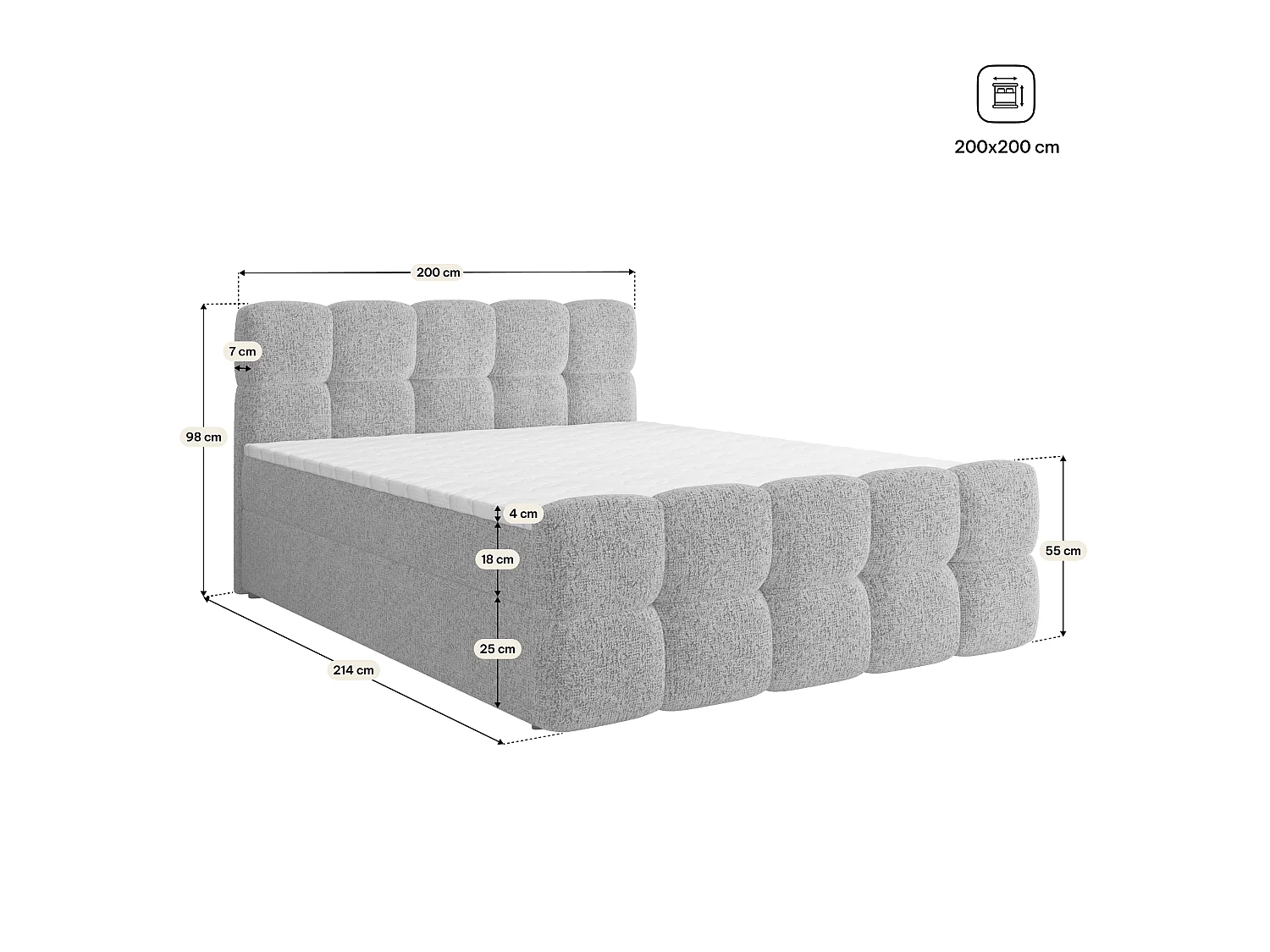 Boxspringbed BRUME 200x200 cm Set met hoofdbord, bedbodem en matras, Blauw