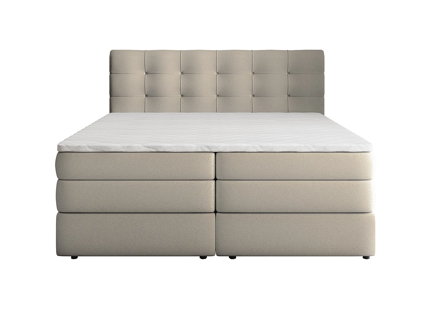Boxspringbett AREZI 200x200 cm Set mit Kopfteil, Bettgestell, Bonellfederkernmatratze und Taschenfederkernmatratze, Beige