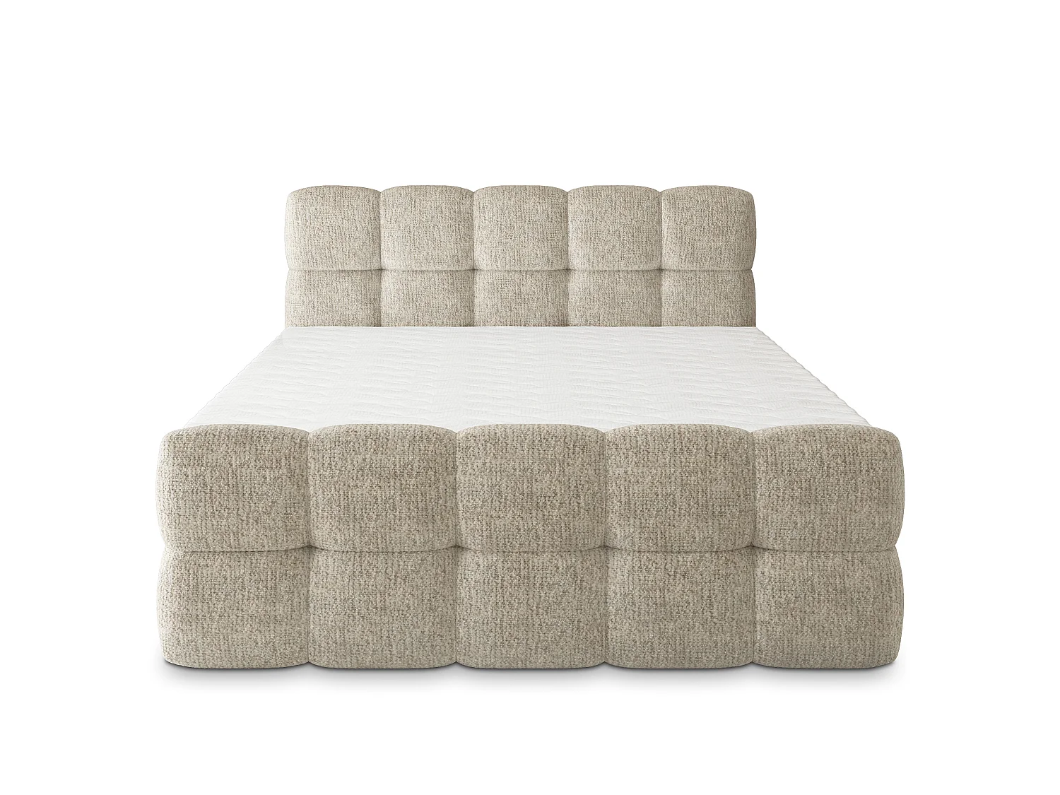 Lit boxspring BRUME 200x200 cm avec tête de lit, sommier et matelas, Crème