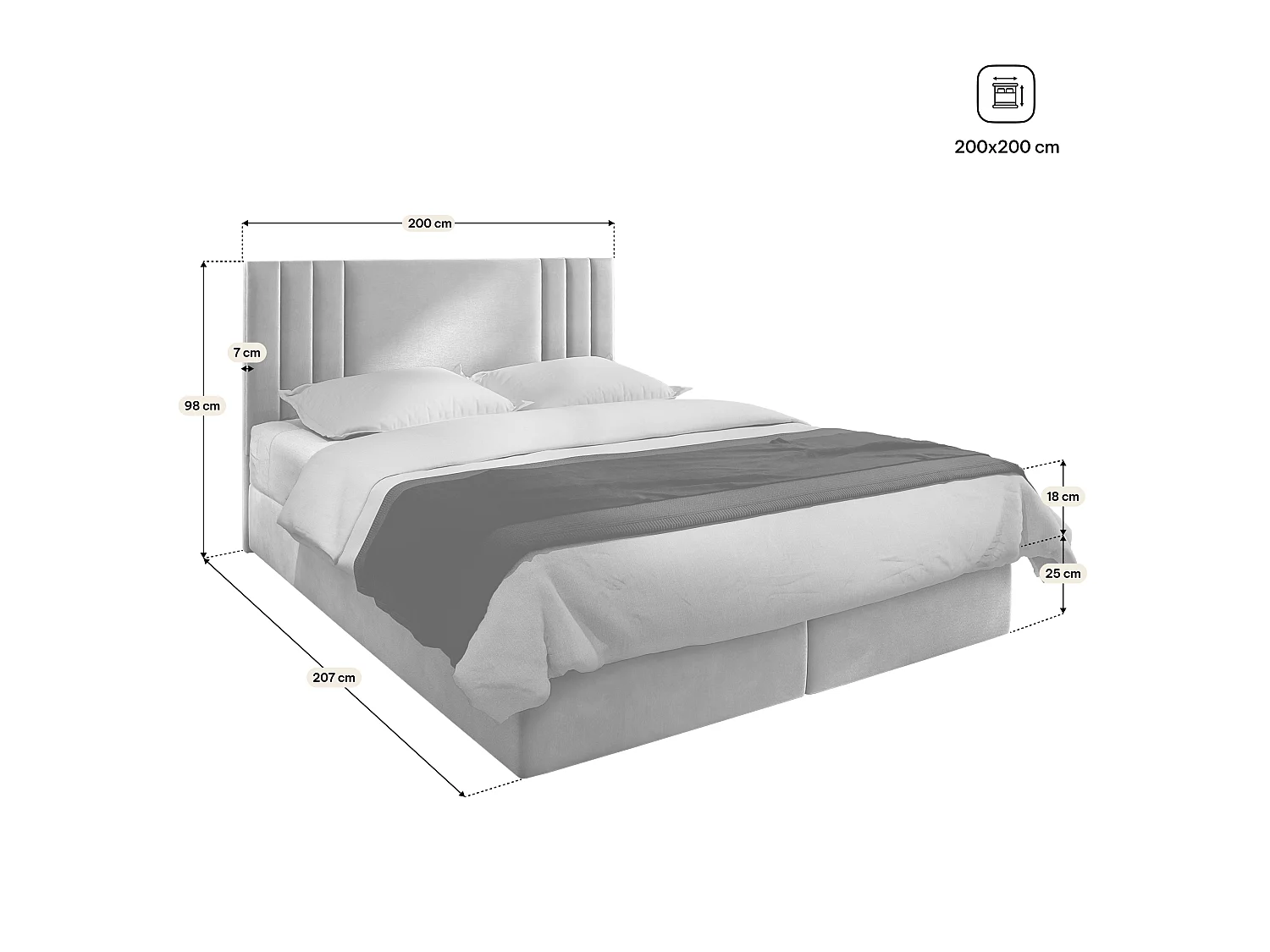 Boxspringbed BRES 200x200 cm Set met hoofdbord, bedbodem en matras, Beige