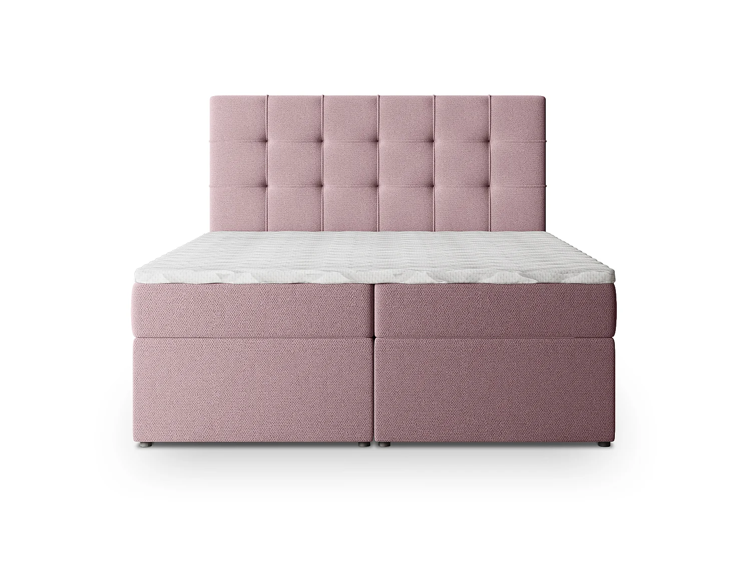 Lit boxspring PALMA 200x200 cm avec tête de lit, sommier et matelas, Rose poudré