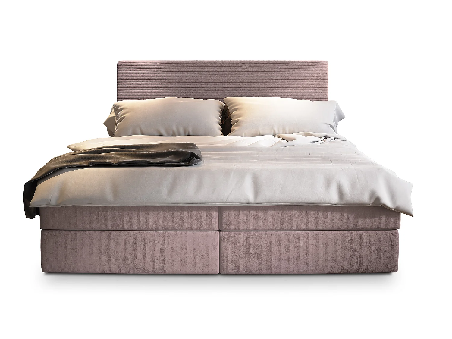 Lit boxspring GIARRO 200x200 cm avec tête de lit, sommier et matelas, Rose poudré