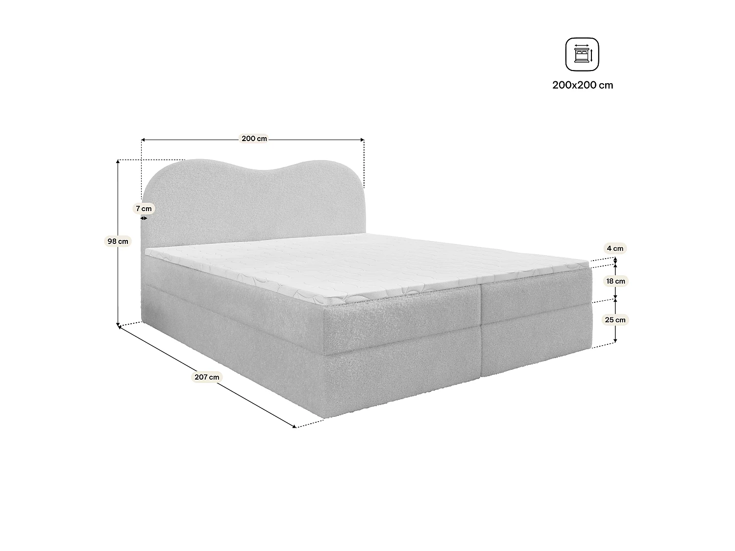 Boxspringbed FLUVIA 200x200 cm Set met hoofdbord, bedbodem en matras, Blauw