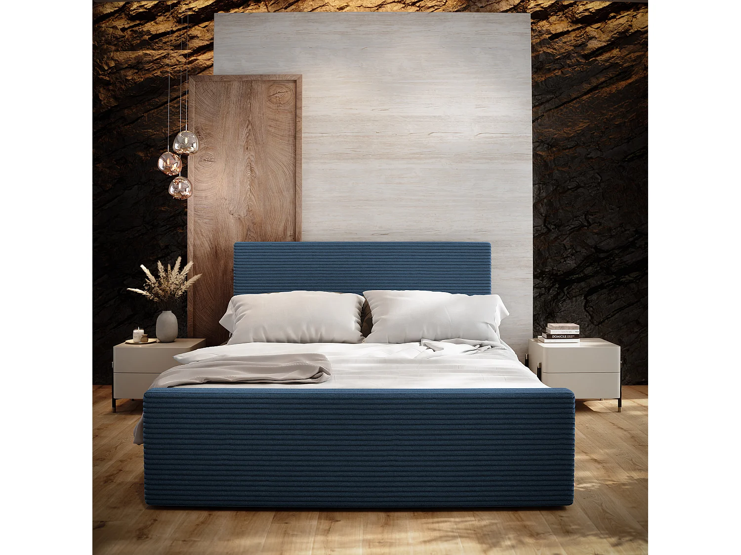 Boxspringbed ALORIA 200x200 cm Set met hoofdbord, bedbodem en matras, Blauw