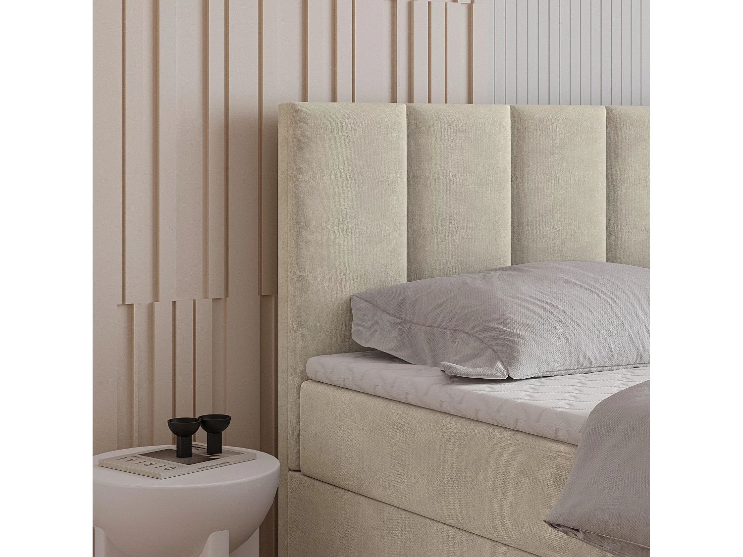 Lit boxspring MERIL 200x200 cm avec tête de lit, sommier et matelas, Beige