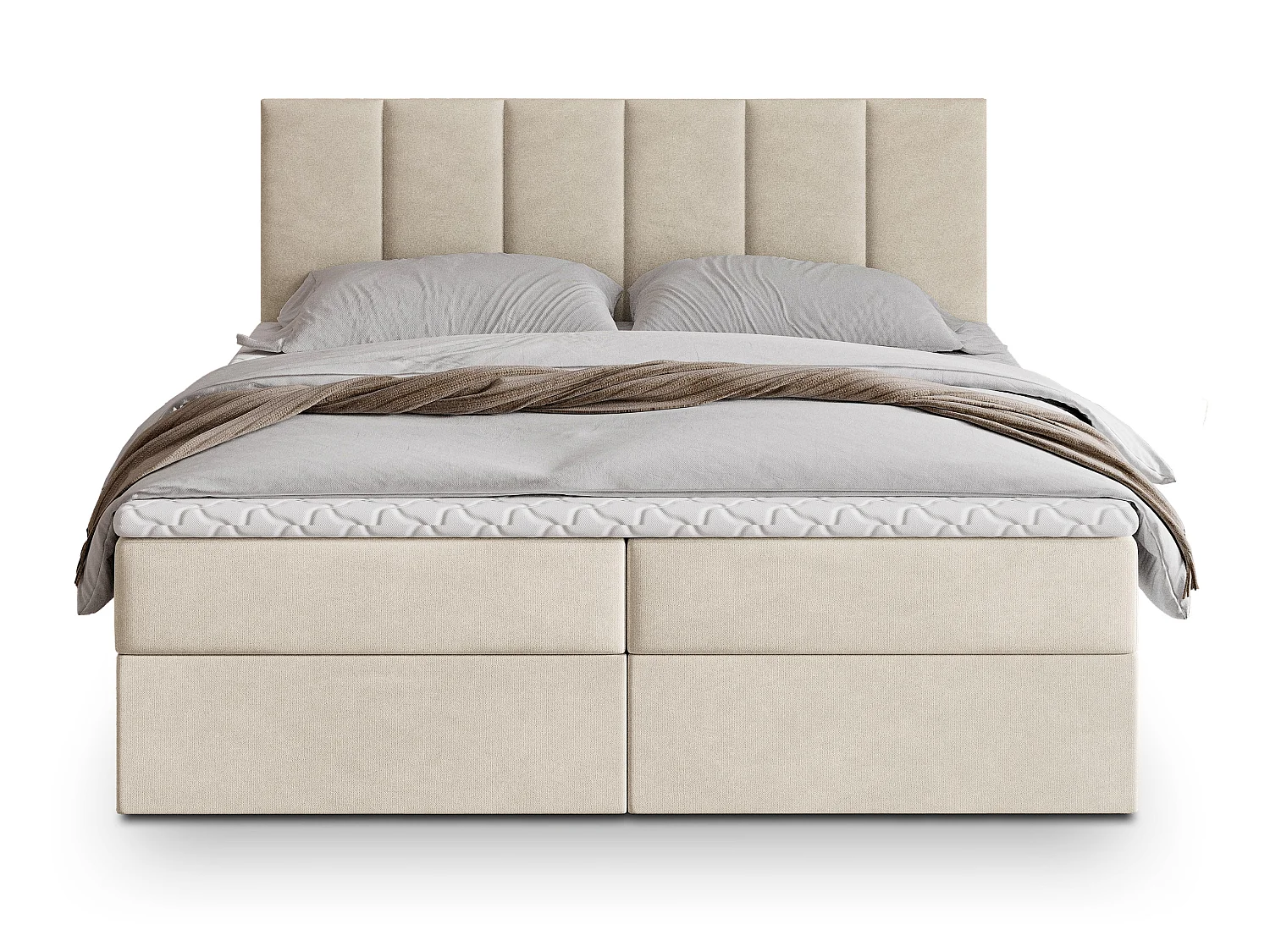 Lit boxspring MERIL 200x200 cm avec tête de lit, sommier et matelas, Beige