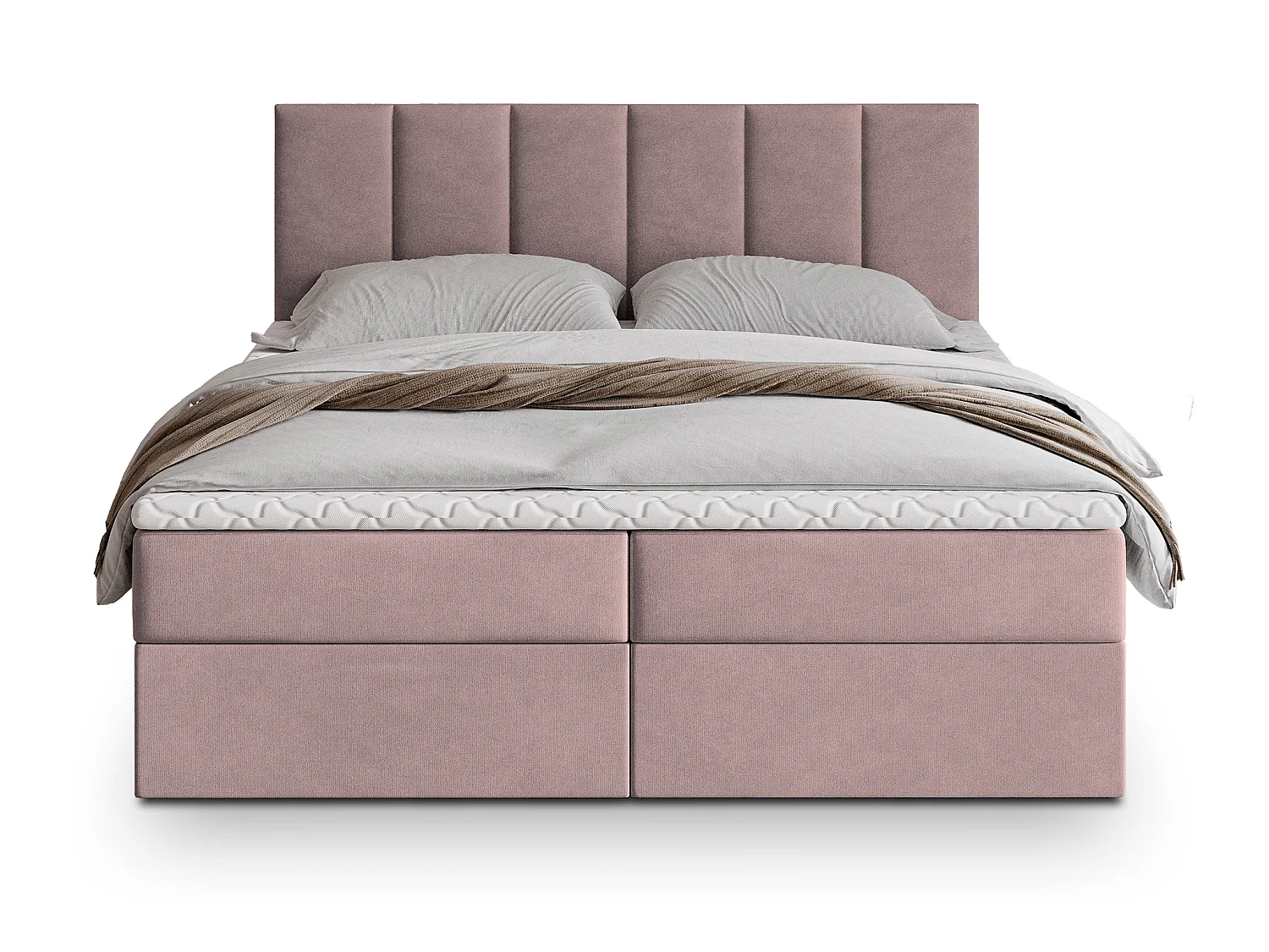 Lit boxspring MERIL 200x200 cm avec tête de lit, sommier et matelas, Rose poudré