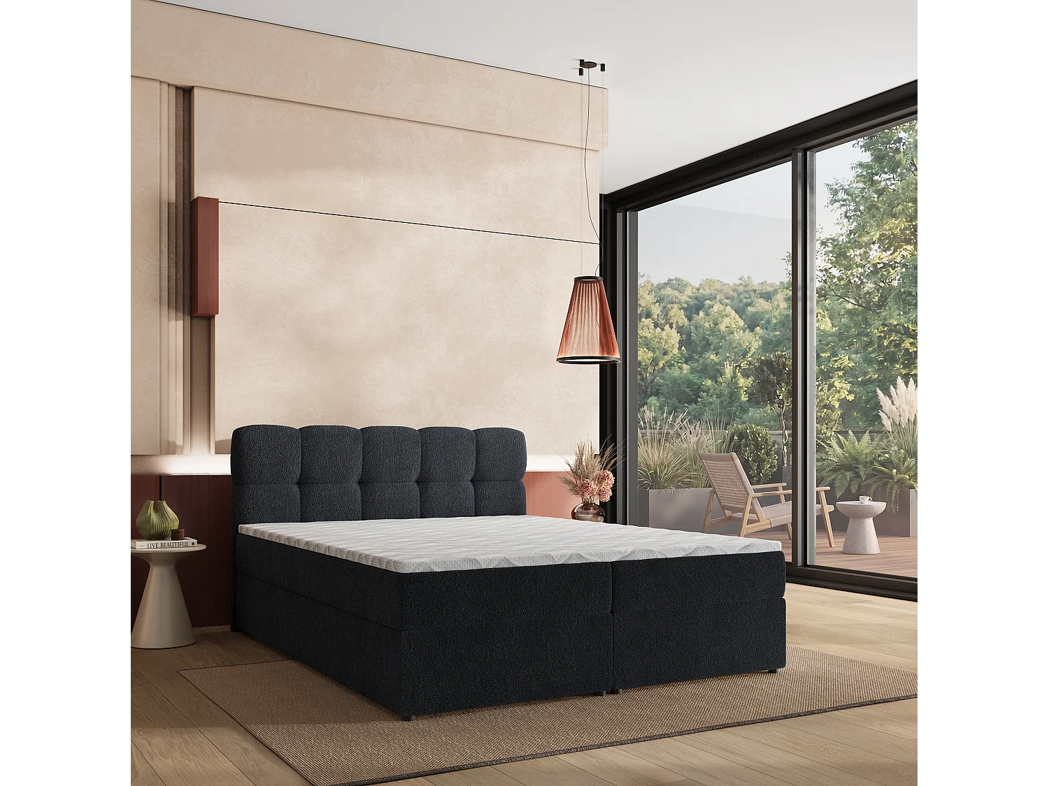 Boxspringbed MERU 160x200 cm Set met hoofdbord, bedbodem en matras, Zwart
