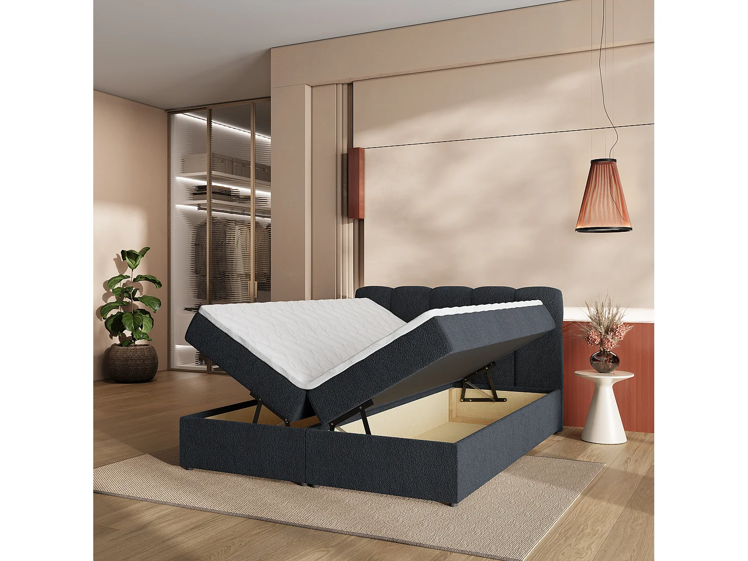 Boxspringbed MERU 160x200 cm Set met hoofdbord, bedbodem en matras, Zwart