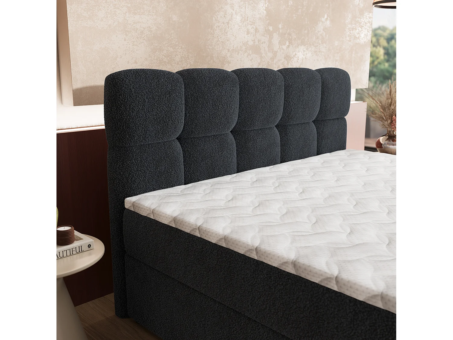 Boxspringbed MERU 160x200 cm Set met hoofdbord, bedbodem en matras, Zwart