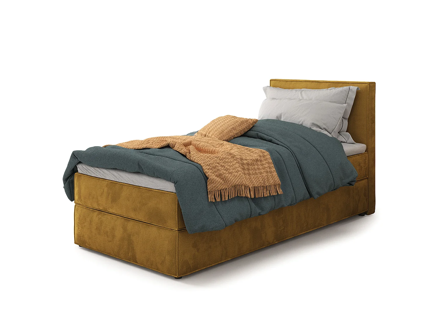 Lit boxspring PELLIO 90x200 cm avec tête de lit, sommier et matelas, Jaune