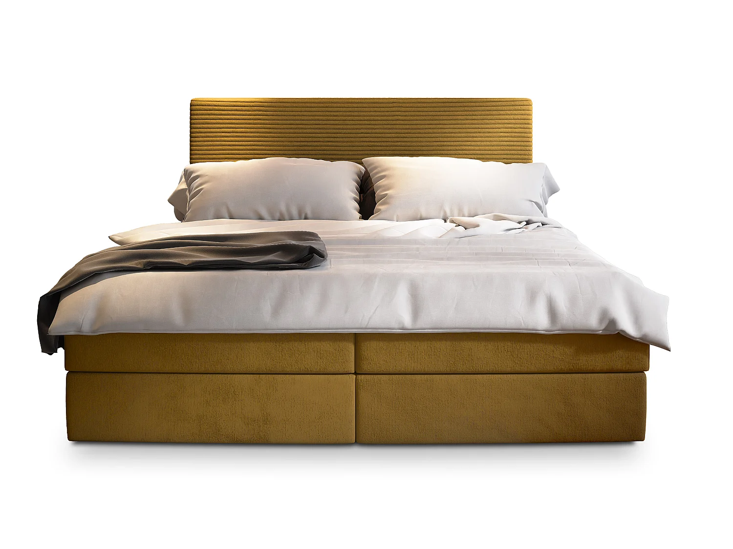 Lit boxspring GIARRO 200x200 cm avec tête de lit, sommier et matelas, Jaune