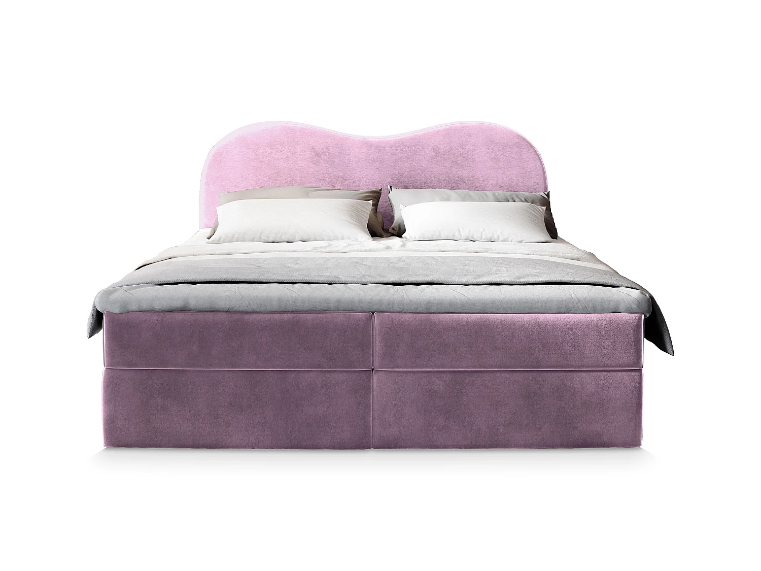 Lit boxspring FLUVIA 200x200 cm avec tête de lit, sommier et matelas, Mauve