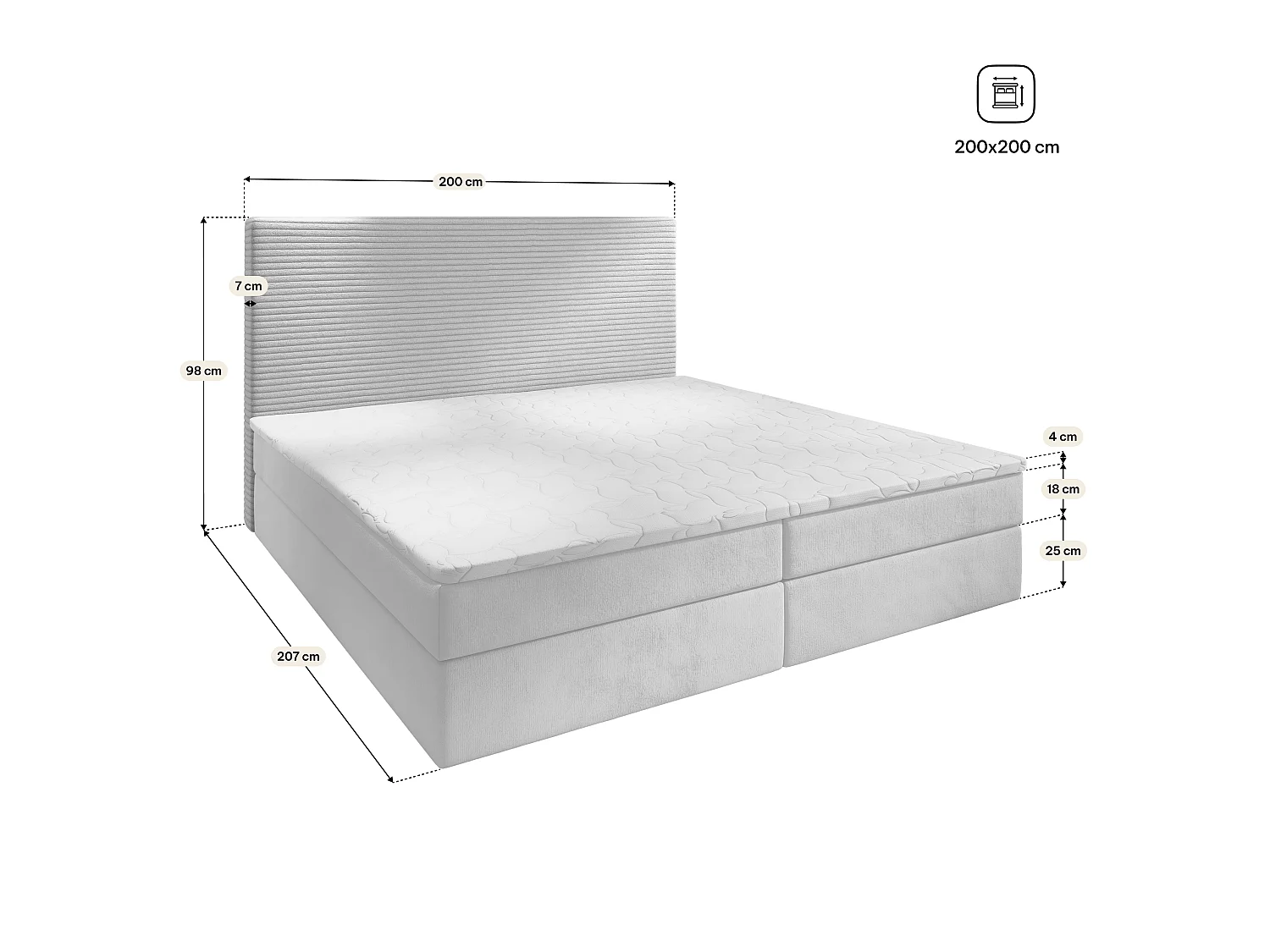 Boxspringbed GIARRO 200x200 cm Set met hoofdbord, bedbodem en matras, Blauw