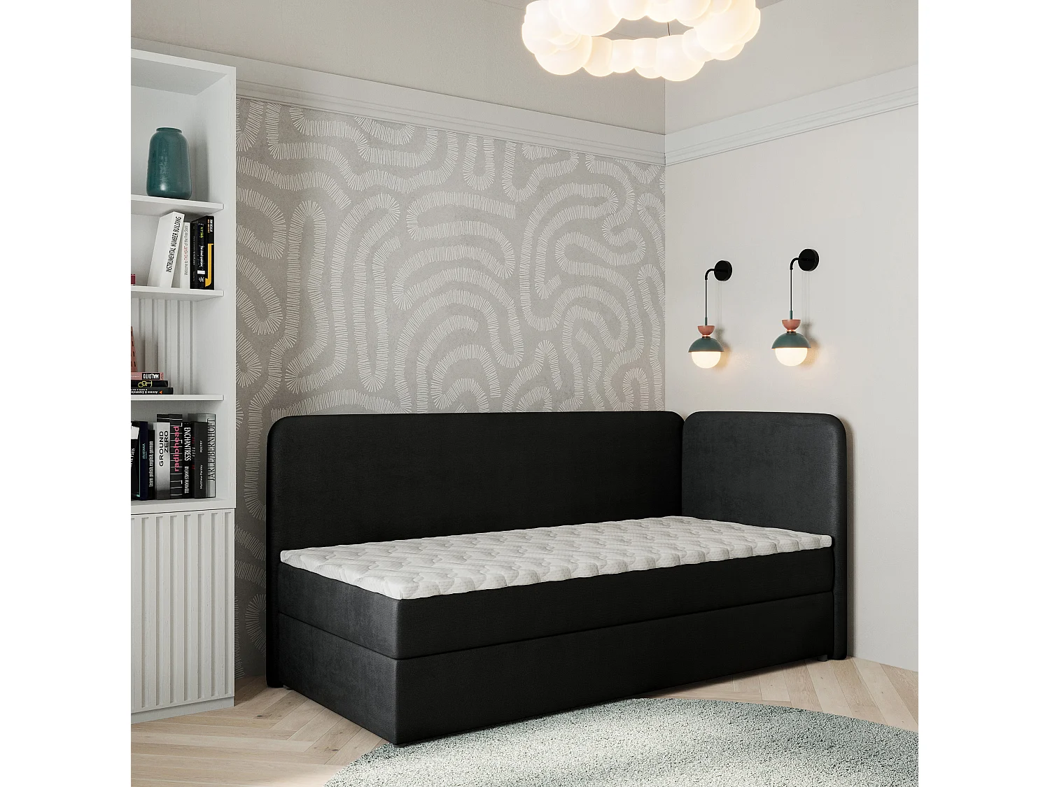 Boxspringbed GINA 80x200 cm Set met hoofdbord, bedbodem en matras, Zwart