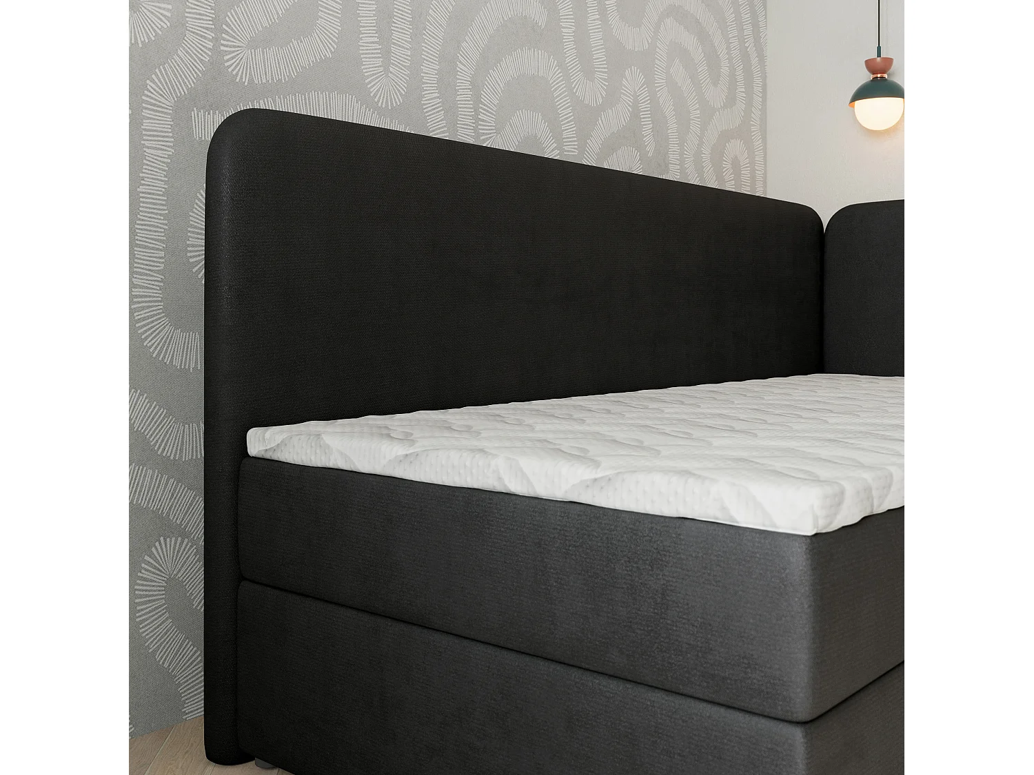 Boxspringbed GINA 80x200 cm Set met hoofdbord, bedbodem en matras, Zwart