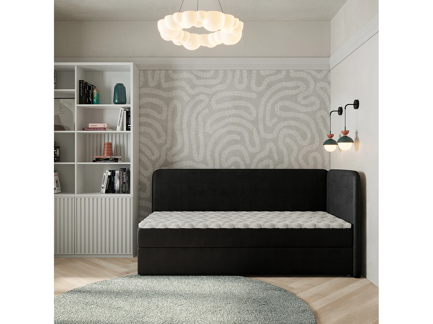 Boxspringbed GINA 80x200 cm Set met hoofdbord, bedbodem en matras, Zwart