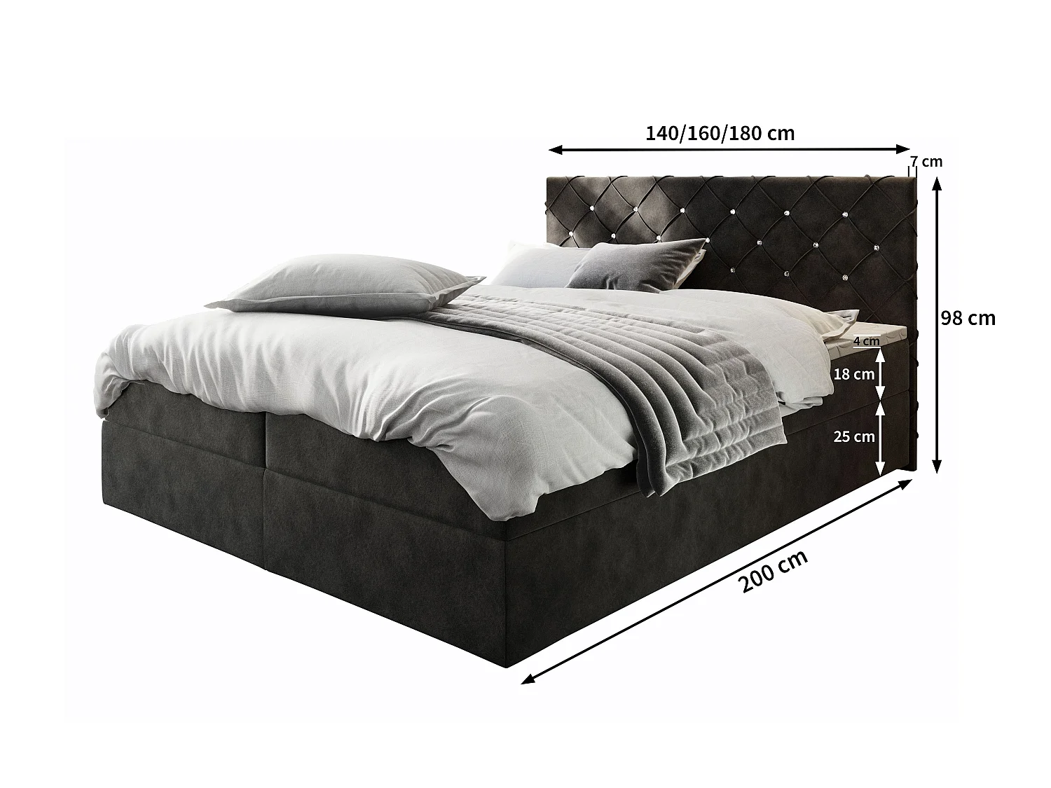 Boxspringbed RIVA 180x200 cm Set met hoofdbord, bedbodem en matras, Rood