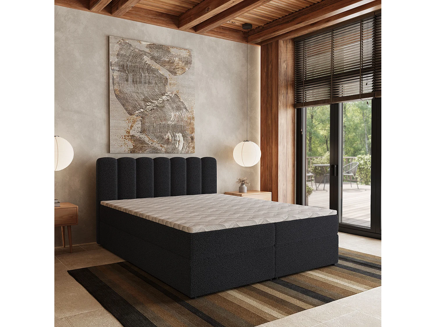 Boxspringbed SOLIA 140x200 cm Set met hoofdbord, bedbodem en matras, Zwart