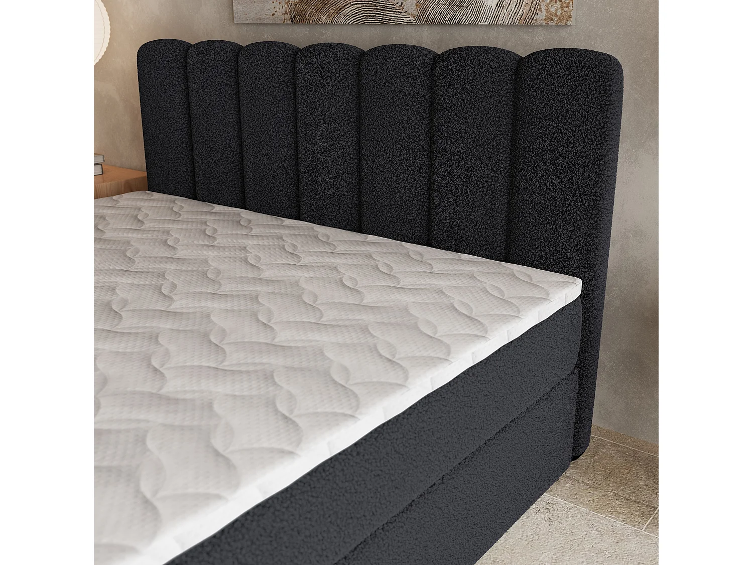 Boxspringbed SOLIA 140x200 cm Set met hoofdbord, bedbodem en matras, Zwart
