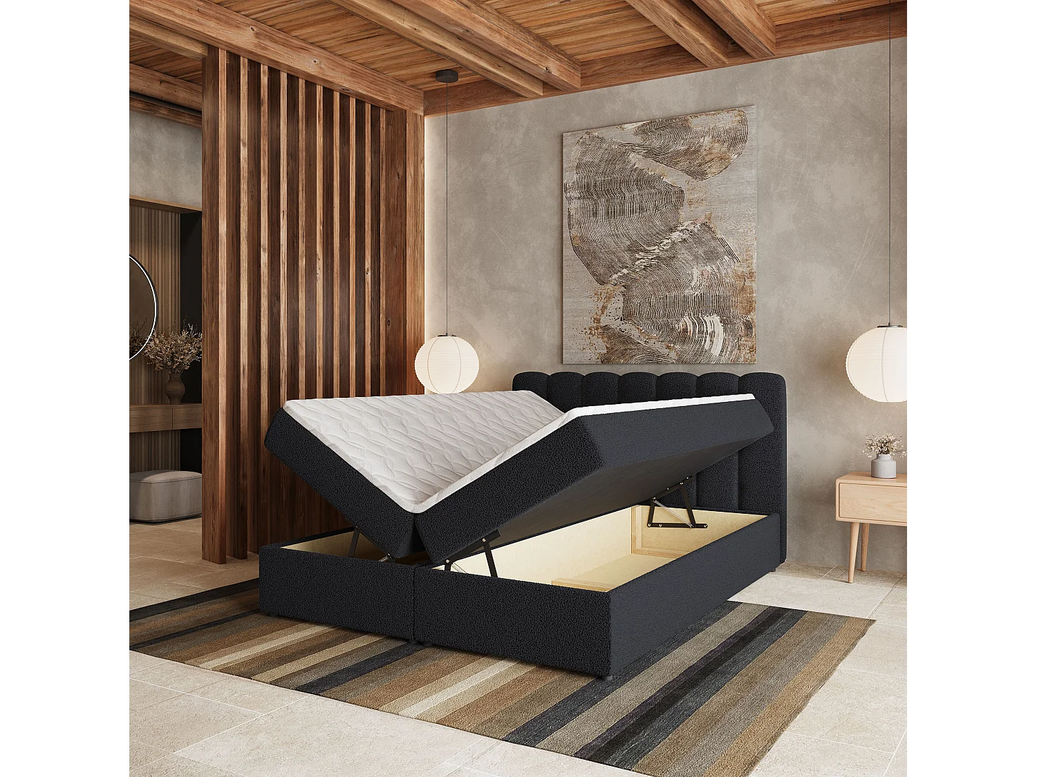 Boxspringbed SOLIA 140x200 cm Set met hoofdbord, bedbodem en matras, Zwart