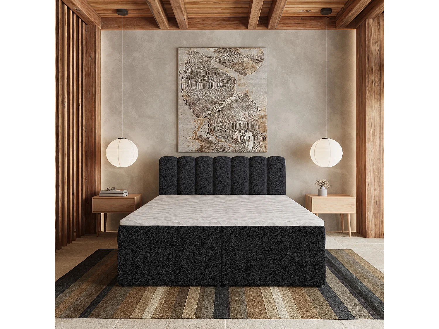 Boxspringbed SOLIA 140x200 cm Set met hoofdbord, bedbodem en matras, Zwart