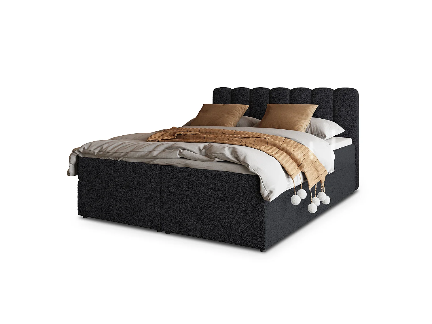 Boxspringbed SOLIA 140x200 cm Set met hoofdbord, bedbodem en matras, Zwart