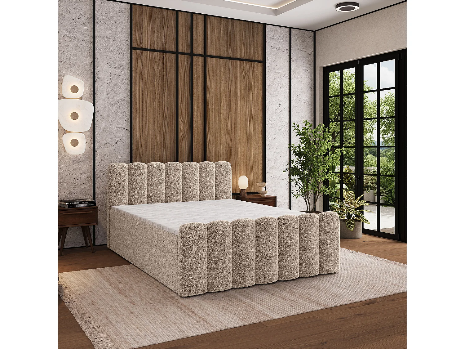 Boxspringbett CELLA 160x200 cm Set mit Kopfteil, Bettgestell und Matratze, Beige