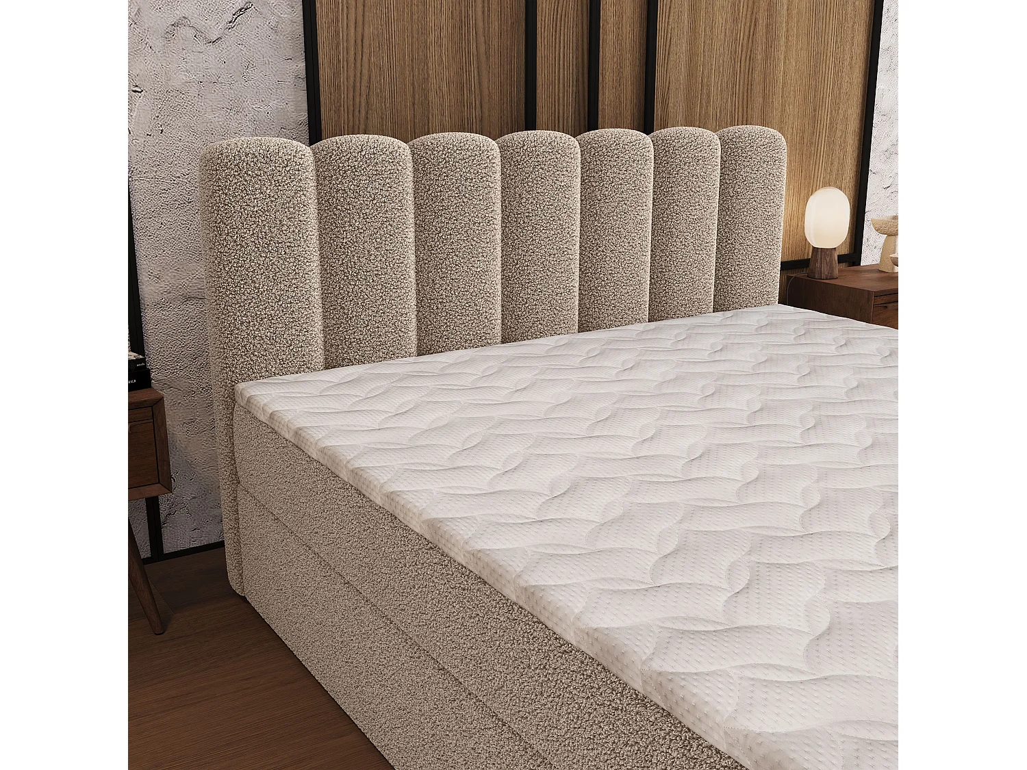 Boxspringbett CELLA 160x200 cm Set mit Kopfteil, Bettgestell und Matratze, Beige