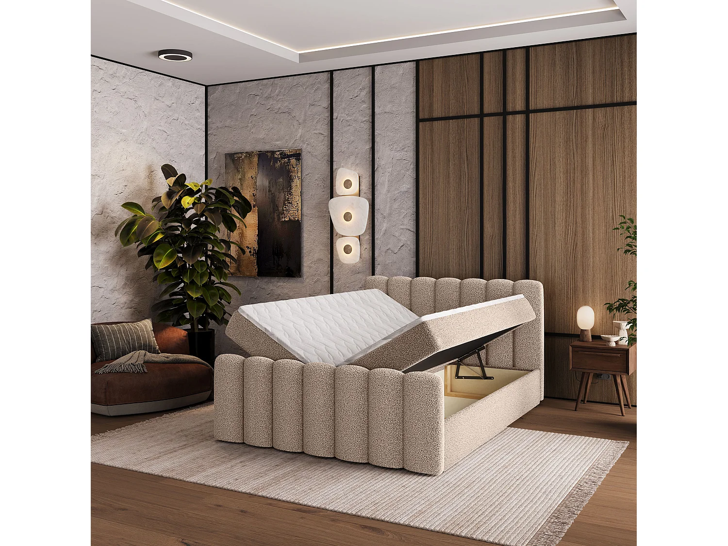Boxspringbett CELLA 160x200 cm Set mit Kopfteil, Bettgestell und Matratze, Beige