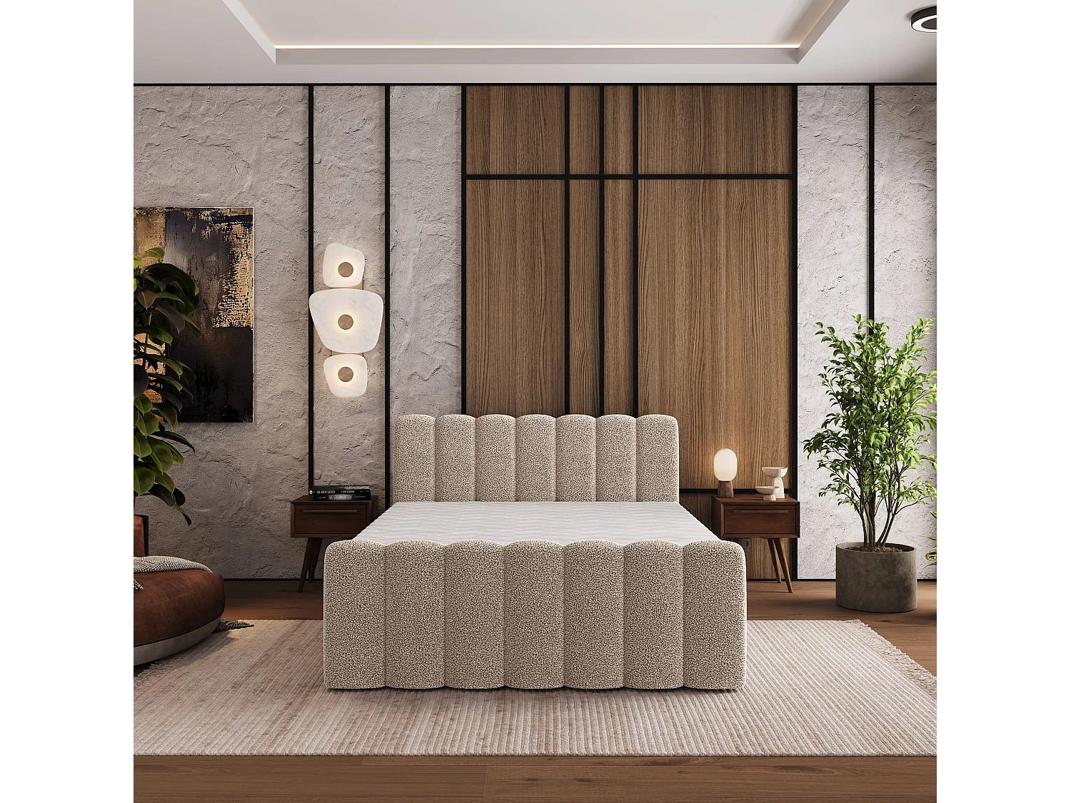 Boxspringbett CELLA 160x200 cm Set mit Kopfteil, Bettgestell und Matratze, Beige