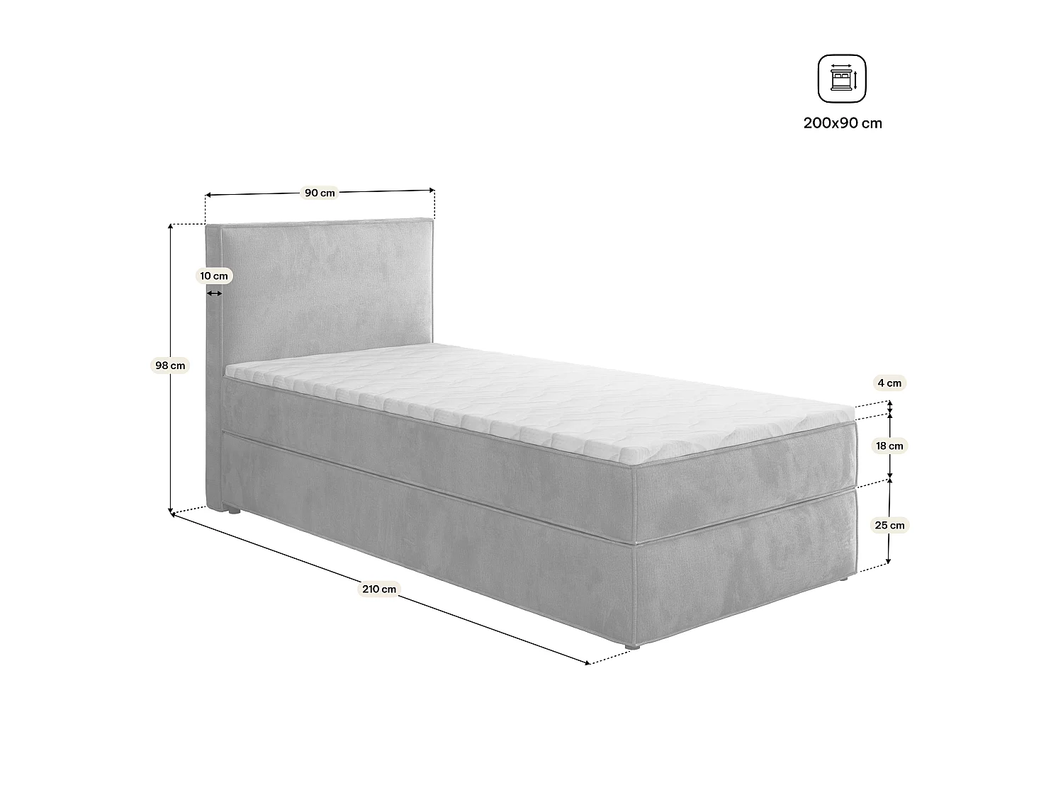 Boxspringbed PELLIO 90x200 cm Set met hoofdbord, bedbodem en matras, Blauw