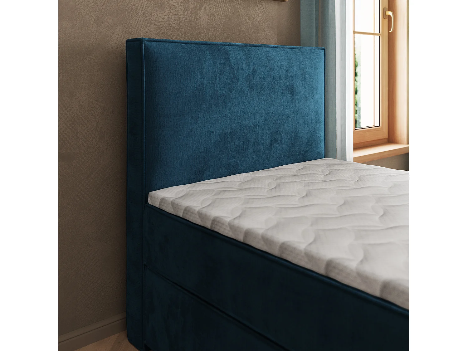 Boxspringbed PELLIO 90x200 cm Set met hoofdbord, bedbodem en matras, Blauw