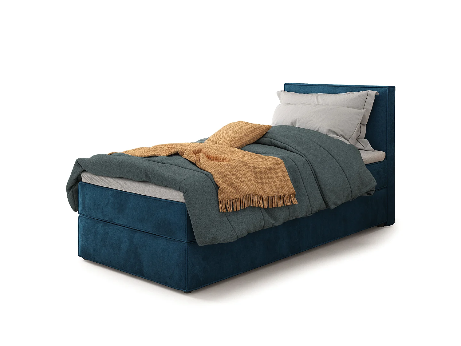 Boxspringbed PELLIO 90x200 cm Set met hoofdbord, bedbodem en matras, Blauw