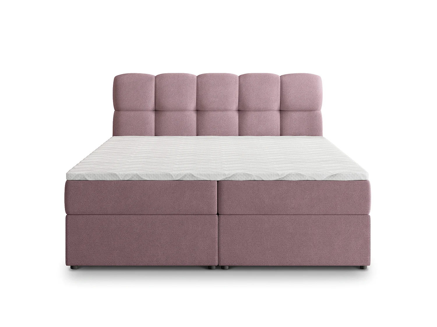 Lit boxspring MERU 200x200 cm avec tête de lit, sommier et matelas, Rose poudré